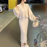 Fongt Autumn And Winter New Gentle Wind Design Sense Fashion Girl Dress Sweater Cardigan Coat Skirt Knitting-Outfit