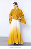 Fongt Gradient Suit Women's Autumn And Winter Loose Strap To Close Waist Pressure Folding Top + High Waist 100 Folded Skirt