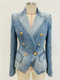 Quality 2023 Newest Designer Jacket Women's Slim Fitting Double Breasted Lion Buttons Denim