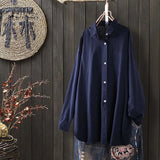 Women Blouse Casual Loose Cotton Lady Soild Blouse Shirts Female Stylish Side Split Tunic Button Down Tops