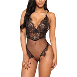 Lace Deep V Backless Sheer Mesh