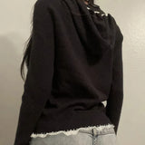 Fongt Style Y2k Hottie Lace Patchwork Woolen Hooded Hoodie Double Head Slim Long Sleeve Coat Jacket-Outfit