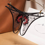 sexy temptation women's G-String transparent mesh embroidery sexy thong open file free off low waist t pants G-String
