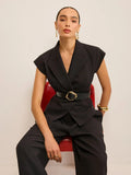 Fongt Temperament Commuting Trousers Senior Sleeveless Set Waist Trouser Trouser Top Suit Suit Suit