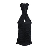 Women Front Buttons Printed Hanging Neck Mini Dress Vintage Backless Elastic Tie Straps Female Dresses Vestidos
