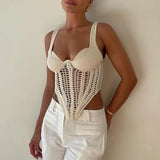 Fongt Hollow Out Inside The Jacket Spring 2024 New Fashion Fish Bone Bundle Waist Fish Bone Handmade Hook Flower Knit Vest-Outfit