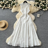 Fongt High-End Squeal Lace Splicing Sleeveless Waist Dress Women's Summer Thin Temperament Elegant Long Dress