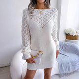 Wind Shooting Autumn And Winter Fashion Hollowed Out A Long-Sleeved Sweater Skirt Explosion
