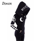 Hoodies Gothic Punk Moon Letter Print Sweatshirts 2020 Autumn Winter Long Sleeve Black Jacket Zipper Coat Casual Hoody