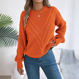 Shooting 2025 Autumn And Winter Leisure Pure Color V-Word Hollow Lantern Sleeve Sweater Women's