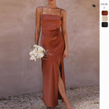 Fongt And Summer 2026 Women's Fashion New Solid Color Open-Fork Sling Dress Women