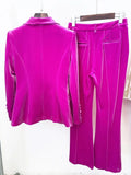 QUALITY 2023 Fall Winter Designer Runway Suit Set Women's Single Button Lapel Velvet Blazer Jacket Flare Pants