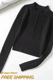 Pullovers Zipper Front Knitted Sweaters Jumpers Y2k Women Autumn Winter Tight Slim High Neck Basic Sweater Women