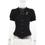 Summer 2024 New Blouse Ins Temperament Lolita Retro Folded Shirt Woman-Outfit