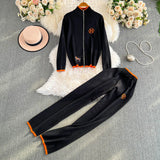Fongt And Winter New Zipper Sweater Jacket Creative Pony Embroidered Long-Sleeved Knitted Trousers Two Sets Of Women