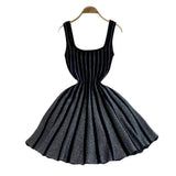 Fongt New Temperament Elegant Vertical Stripes To Close The Waist Thin Sling Dress Light Style Knitting Skirt Woman