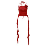 Fongt Hot Girl Pleated Three-Dimensional Flowers Hanging Neck Slim Vest 2023 Spring / Summer Pure Desire Sleeveless French Temperament