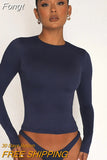 T Shirt Women Slim Fit Pullovers Streetwear Solid Rose Basic O Neck Long Sleeve Tees Y2k Crop Tops Vintage Woman