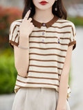 Fongt Polo Collar Short-Sleeved T-Shirt Women's 2025 New Fine-Spinning Wool Embroidered Age-Down Knitted Vest Top