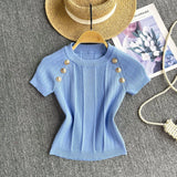 Fongt Girls Knit Round Collar T-Shirt Girls Summer Thin Short Thin Design Feeling Fried Street Pure Desire Top