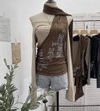 Fongt Hottie Side Hanging Neck Scarf Print Knitted Top Design Embody T-Shirt 2786