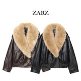 Fongt Homemade New Women's Fashionable And Open-Necked Leather Jacket 4341/853