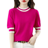 Fongt Round Collar Half-Sleeve Tight Cover Sweater Five-Point Sleeve Top Female Knitting Bottom Flying Sleeve Half-High Collar