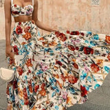 Fongt Spring And Summer New Women's Sexy Temperament Sling Print Dress Set Beach Dress Two