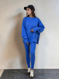Fongt Autumn And Winter Women's Leisure Loose Long-Sleeved Collar Open Fork Tight Trouser Trouser Suit
