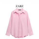 Fongt Homemade New Women's Striped Oxford Long Sleeve Clip Simple Shirt 8741049
