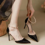 Fongt High Heels Women's Fine Heel 2025 New Cut Men's Dress Willow Pointed One-Word With Buckle Head Sandals