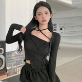 Crop Tshirts Women Spring T Shirt Sexy Vintage Long Sleeve SlimChic Streetwear Female Tee Korean Style-Outfit