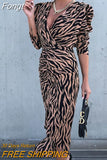 Zebra Stripes Lady Backless Dress Women V Neck Long Sleeve Slim Sexy Dress Spring Autumn Vintage Print Black White