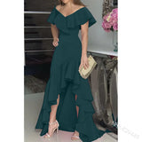 Fongt Temperament Sexy V-Neck Irregular Solid Color Hem Leaves On The Edge Of The Individual Design Lady