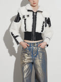 Fongt Wind Coat 2024 Winter New Premium Sense Lapel Lamb Wool PU Leather Splicing Female Short Coat-Outfit