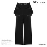 Fongt Spring New Leather Belt Short Skirt Belt Belt Belt Belt Belt + Two-Piece Pendant Broad Leg Pants Women Two Sets 1070