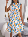 Wind Shooting Spring And Summer Temperament Wood Ear Flowers Waist 100 Fold Dress Women's