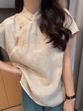 Style Fresh And Elegant T-Shirt 2024 New Chinese Style Slanted Cardigan Delicate Embroidered Short-Sleeved Shirt Blouse-Outfit