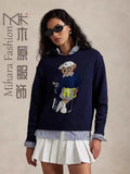 Fongt New Women's Round-Necked Bear Cartoon Casual Age-Reed Knitted Sweater