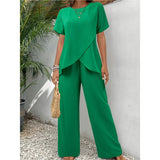 Fongt Summer New Women's Two-Set Short-Sleeved Jacket Round Collar Loose Leisure Irregular Set