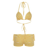 Fongt Style Sexy Striped Bikini Set Hottie Hanging Neck Vest + Shorts Two Sets