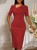 Fongt New Fashion Asymmetric Collar High-Waist Dress Party Dress Party Dress
