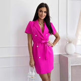 Women's Hot Style Commuter Style Pure Color Lace Suit Group Short Sleeved Dress-Outfit