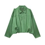 Fongt Women's 2025 New Bat Sleeve Loose-Fitting Velvet Bomber Jacket Jacket