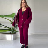 Fongt Autumn New Fashion Pure Color Loose Knitted Shirt Top Two Sets Of Women