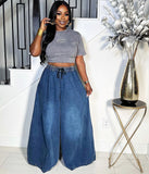 Fongt Women's Loose Jeans New Women's Street Casual Loose Waist Wide Leg Pants