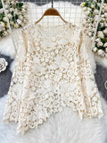 Fongt Cut-Cut Pattern Round-Neck Long-Sleeved Lace Women's Shirt 2025 Summer High-End Elegant Outerwear
