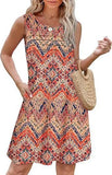 Fongt Women's Casual Round Collar Foldless Pocket Dress