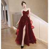 Hanging Toasting Bride High Feeling Light Luxury Small High-End Wedding Dinner Wine Red Engagement Evening Dress Dress