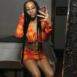 See Through Hot Sexy Women Matching Sets Bandage Long Sleeve Bodycon Club two Piece Outfits Crop Top And Skirt